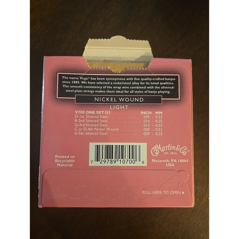 Martin Vega Banjo Guitar Strings Nickel Wound Light .009-.020 V700